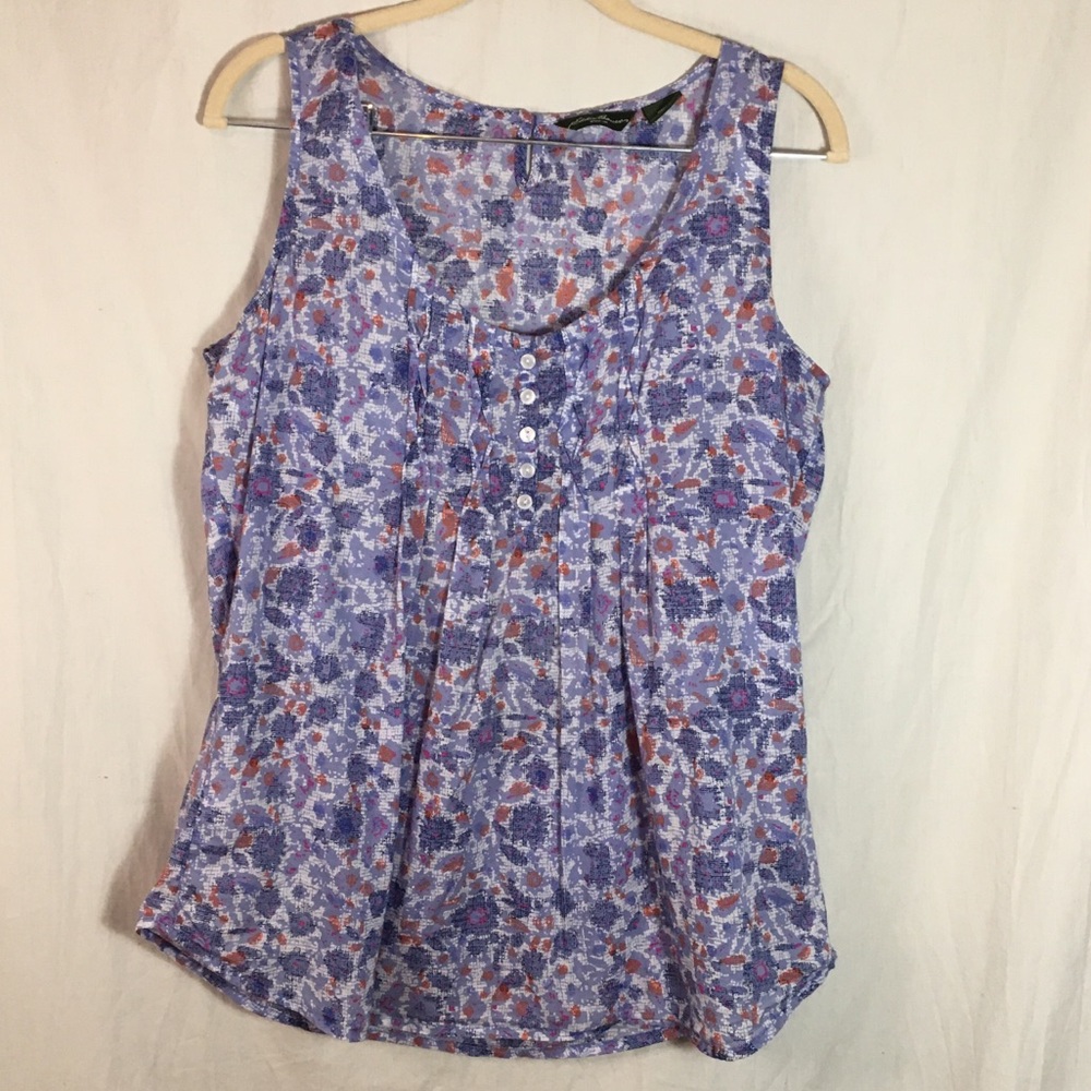 Eddie Bauer Blue Floral Print Cotton Top Size M